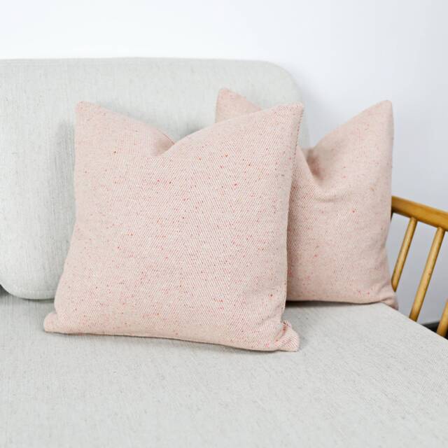 Eco Recycled Yarn Blush Pink Herringbone Wool Cushion Covers, 100% Natural Fiber Wool, Cotton & Linen Mix Throw Pillows - image 1