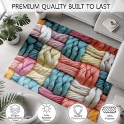 Pastel Blue Pink Braided Thread Weave Rug Non-Slip Soft Area Carpet Bedroom Living Room Hallway Mat Decor - Made in UK - thumbnail 3