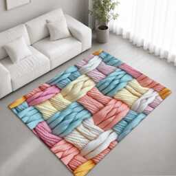 Pastel Blue Pink Braided Thread Weave Rug Non-Slip Soft Area Carpet Bedroom Living Room Hallway Mat Decor - Made in UK - thumbnail 1