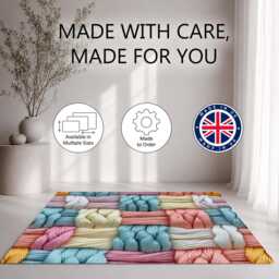 Pastel Blue Pink Braided Thread Weave Rug Non-Slip Soft Area Carpet Bedroom Living Room Hallway Mat Decor - Made in UK - thumbnail 2