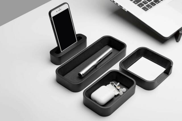 Desk Organizer Set, Black Wooden Desktop Organiser, Modern Office Decor For Executives, Wood Organization Trays, Tidy, Set - image 1