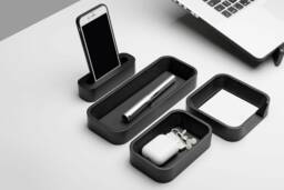 Desk Organizer Set, Black Wooden Desktop Organiser, Modern Office Decor For Executives, Wood Organization Trays, Tidy, Set - thumbnail 1