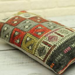 Handmade Kilim Lumbar Pillow Cover Vintage Turkish Rug - 12'' X 24'' - thumbnail 2