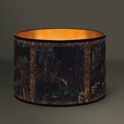 Tropical Black Lampshade, Luxuriant Exotic Patterns, Golden Interior, Unique Decorative Element, Handmade in France - thumbnail 1