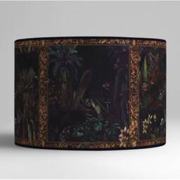 Tropical Black Lampshade, Luxuriant Exotic Patterns, Golden Interior, Unique Decorative Element, Handmade in France - thumbnail 2
