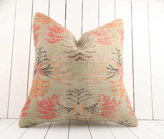 Turkish Kilim Pillow Cover Handmade Anatolian Throw - 24x24 Inch - image 1