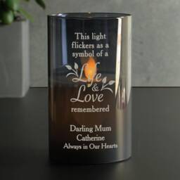 Personalised Memorial Led Candle Smoked Glass Keepsake Tribute Gift - thumbnail 2