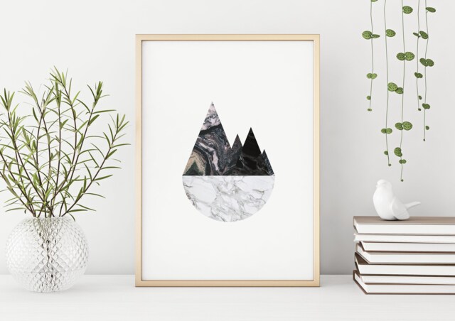 Marble Mountains Poster, Wall Decor, Abstract Artwork, Monochrome Black & White Art, Minimalist Mountain, Scandi Poster - image 1