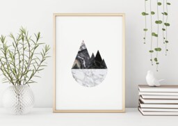 Marble Mountains Poster, Wall Decor, Abstract Artwork, Monochrome Black & White Art, Minimalist Mountain, Scandi Poster - thumbnail 1