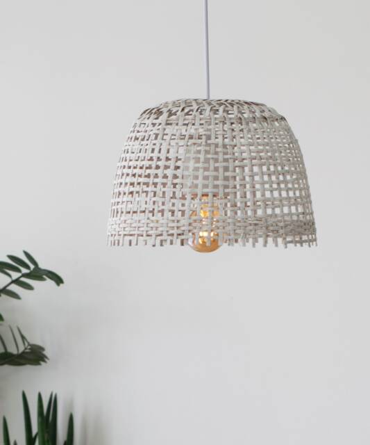 Handwoven Bamboo Pendant Light - Whitewashed Boho Basket Lamp - image 1