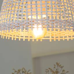 Handwoven Bamboo Pendant Light - Whitewashed Boho Basket Lamp - thumbnail 3
