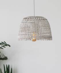Handwoven Bamboo Pendant Light - Whitewashed Boho Basket Lamp - thumbnail 1