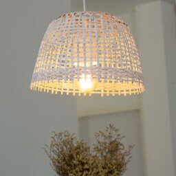 Handwoven Bamboo Pendant Light - Whitewashed Boho Basket Lamp - thumbnail 2
