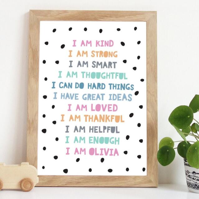 I Am Print, Positive Affirmation Inspirational Quote, Girls Bedroom Prints, Nursery Poster, Wall Art - image 1