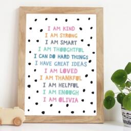I Am Print, Positive Affirmation Inspirational Quote, Girls Bedroom Prints, Nursery Poster, Wall Art - thumbnail 1