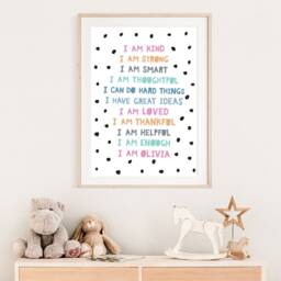 I Am Print, Positive Affirmation Inspirational Quote, Girls Bedroom Prints, Nursery Poster, Wall Art - thumbnail 2