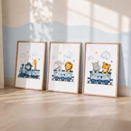 Safari Train Prints - Set Of 3 Boys Nursery Wall Art, Kids Bedroom Posters - thumbnail 2