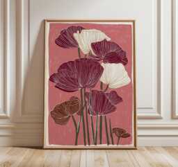 Modern Floral Art Print, Burgundy Poppy Wall Art, Minimalist Botanical Poster, Contemporary Flower Illustration, Abstract Home Decor - thumbnail 1