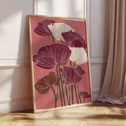 Modern Floral Art Print, Burgundy Poppy Wall Art, Minimalist Botanical Poster, Contemporary Flower Illustration, Abstract Home Decor - thumbnail 2