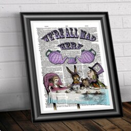 Alice in Wonderland Book Page Print, Purple Teapots Print, Mad People Poster Wall Decor, Dictionary - thumbnail 2