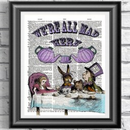 Alice in Wonderland Book Page Print, Purple Teapots Print, Mad People Poster Wall Decor, Dictionary - thumbnail 1