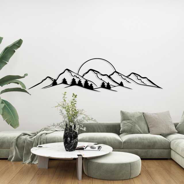 Mountain Metal Wall Art, Black Forest Landscape, Modern Rustic Decor - image 1