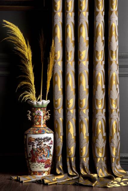 Damask Curtain Panel Striped Gold Luxury Drape - Custom Size - image 1