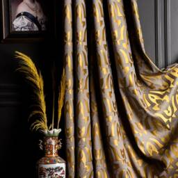 Damask Curtain Panel Striped Gold Luxury Drape - Custom Size - thumbnail 2