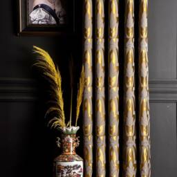 Damask Curtain Panel Striped Gold Luxury Drape - Custom Size - thumbnail 3