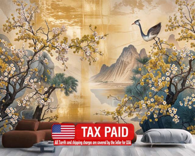 Chinoiserie Flower Tree Mural, Peel & Stick Wallpaper, Easy Install - image 1