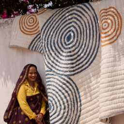 Handmade Kantha King Quilt Block Printed Cotton Bedspread - thumbnail 3