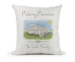 Personalised Caravan Static Cream Canvas Cushion, Scenic Pic Making Memories, Family Gift.. Wedding, Anniversary Gift - thumbnail 1