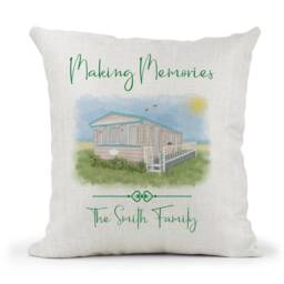 Personalised Caravan Static Cream Canvas Cushion, Scenic Pic Making Memories, Family Gift.. Wedding, Anniversary Gift - thumbnail 2