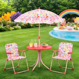 Kids Butterfly Picnic Table & Chair Set With Parasol - Outdoor Play Furniture - thumbnail 1