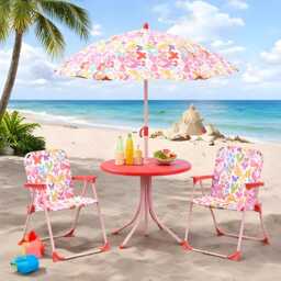 Kids Butterfly Picnic Table & Chair Set With Parasol - Outdoor Play Furniture - thumbnail 3