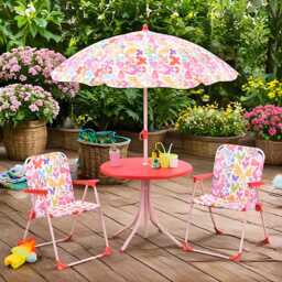 Kids Butterfly Picnic Table & Chair Set With Parasol - Outdoor Play Furniture - thumbnail 2