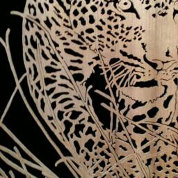 Hand Cut Wooden Portrait Of A Leopard Stalking Its Prey At Night - thumbnail 3