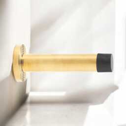 Polished Brass Cylinder Projected Door Stop On Reeded Backplate Doors Projection - thumbnail 2