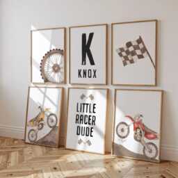 Personalised Motorbike Wall Art Set Of 6, Boys Racing Bedroom Prints - thumbnail 3