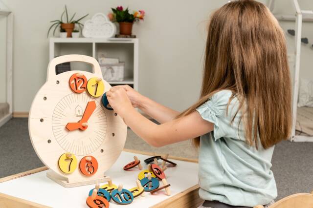 Lil House Kids Learning Clock Montessori Toy Educational Activity Preschool Learning Kids Gift Wooden Eco Clock - image 1