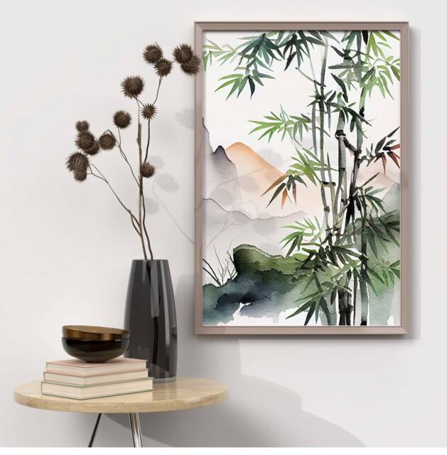 Watercolour Bamboo Landscape Print, Botanical Wall Art - image 1
