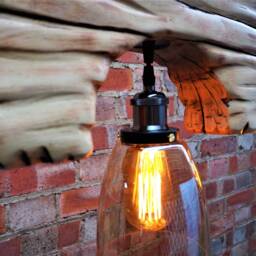 Wood Beam Chandelier- Lights - 2 Pendant Glass Shade Wooden Chandelier Rustic Farmhouse Hanging Lamp Indoor Lighting Ceiling - thumbnail 4