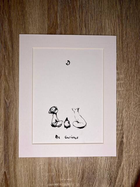 Charlie Mackesy Mounted Print - Be Curious The Boy, Mole, Fox & Horse Book Page Art