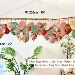 Large Macrame Monstera Leaf Wall Art Colorful Boho Tapestry - thumbnail 3