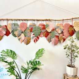 Large Macrame Monstera Leaf Wall Art Colorful Boho Tapestry - thumbnail 2