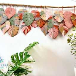 Large Macrame Monstera Leaf Wall Art Colorful Boho Tapestry - thumbnail 4