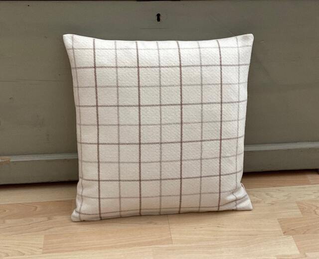 Extra Large Bamburgh Tartan Plaid Cushion Cover Cream Beige Wool Tweed Pillow Sham - image 1