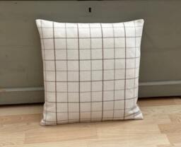 Extra Large Bamburgh Tartan Plaid Cushion Cover Cream Beige Wool Tweed Pillow Sham - thumbnail 1