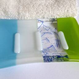 Fused Glass Soap Dish in Cyan Blue, White & Spring Green By Bprdesigns - thumbnail 2