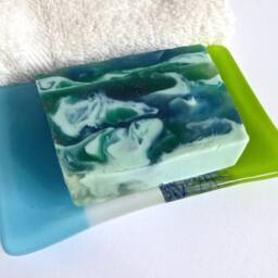 Fused Glass Soap Dish in Cyan Blue, White & Spring Green By Bprdesigns - thumbnail 4